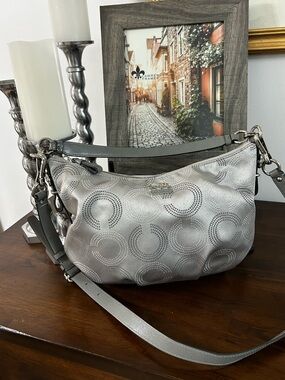 COACH “Maddison”  Dotted Op Art Convertible Hobo, Style F15929, Silver